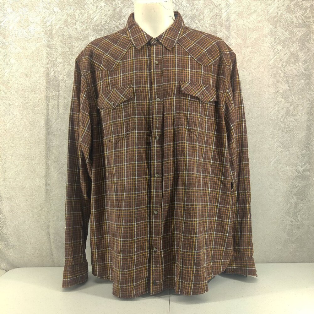 Cody James Shirt Mens 4XL Brown‎ Plaid Western Pearl Snap Flannel Long Sleeve